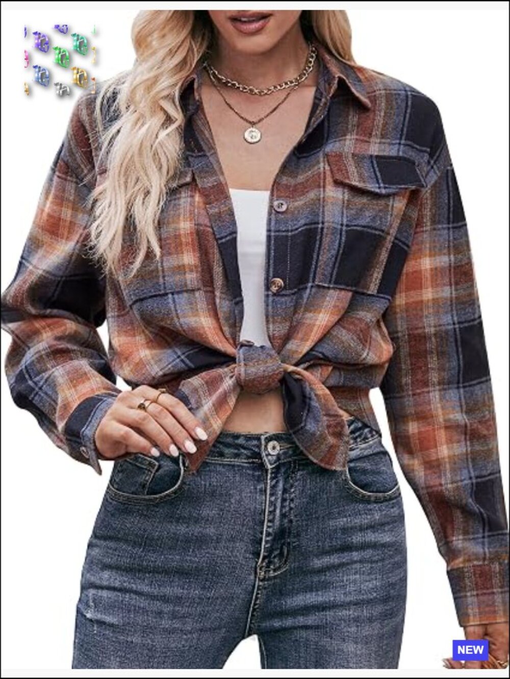 Oversized Plaid Button Down Shacket Jacket Flannel Long Sleeve Tops - Picture 1 of 7